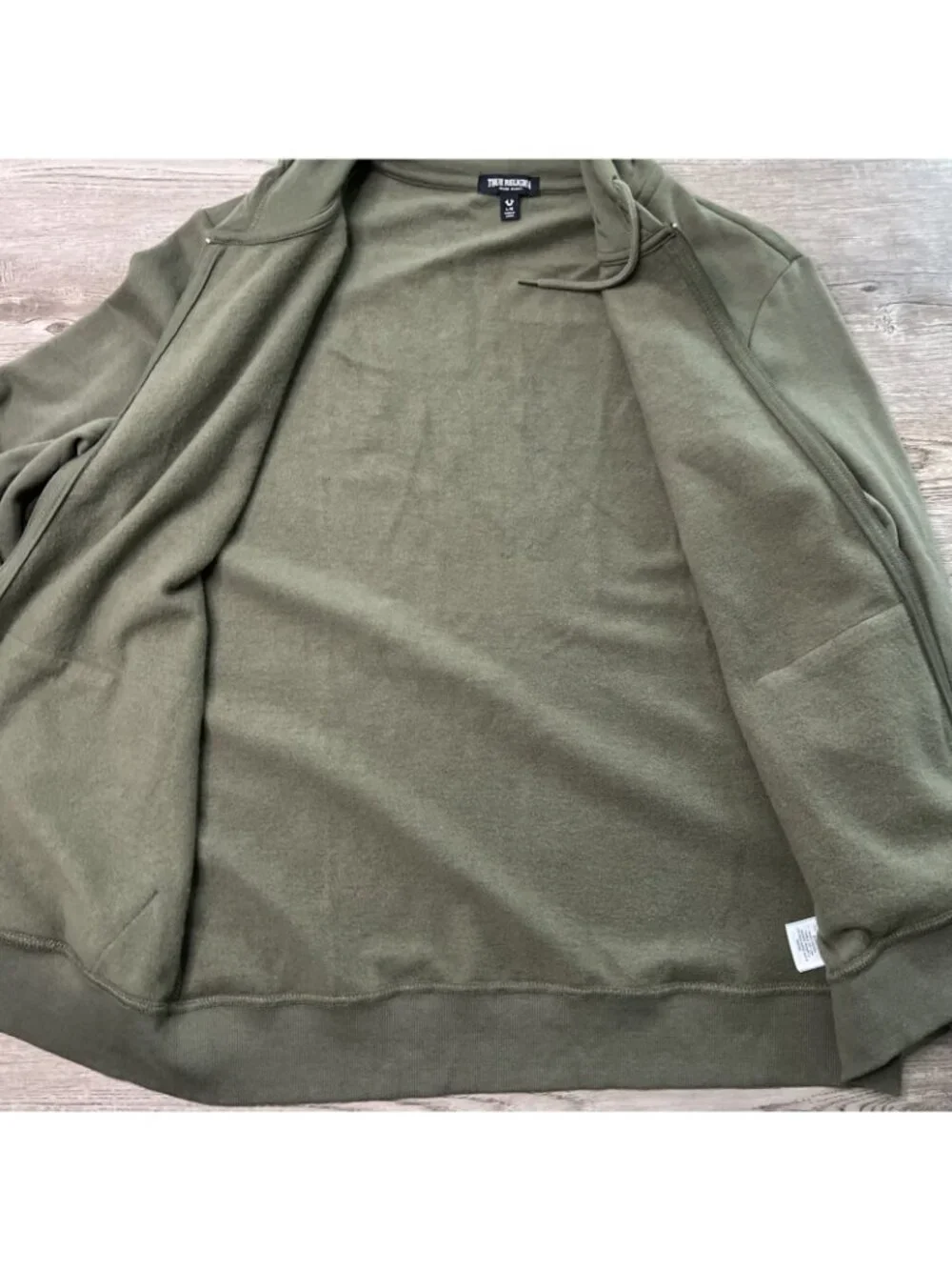 True Religion Zip Up Hoodie Mens Large Green Fleece City Buddha Logo